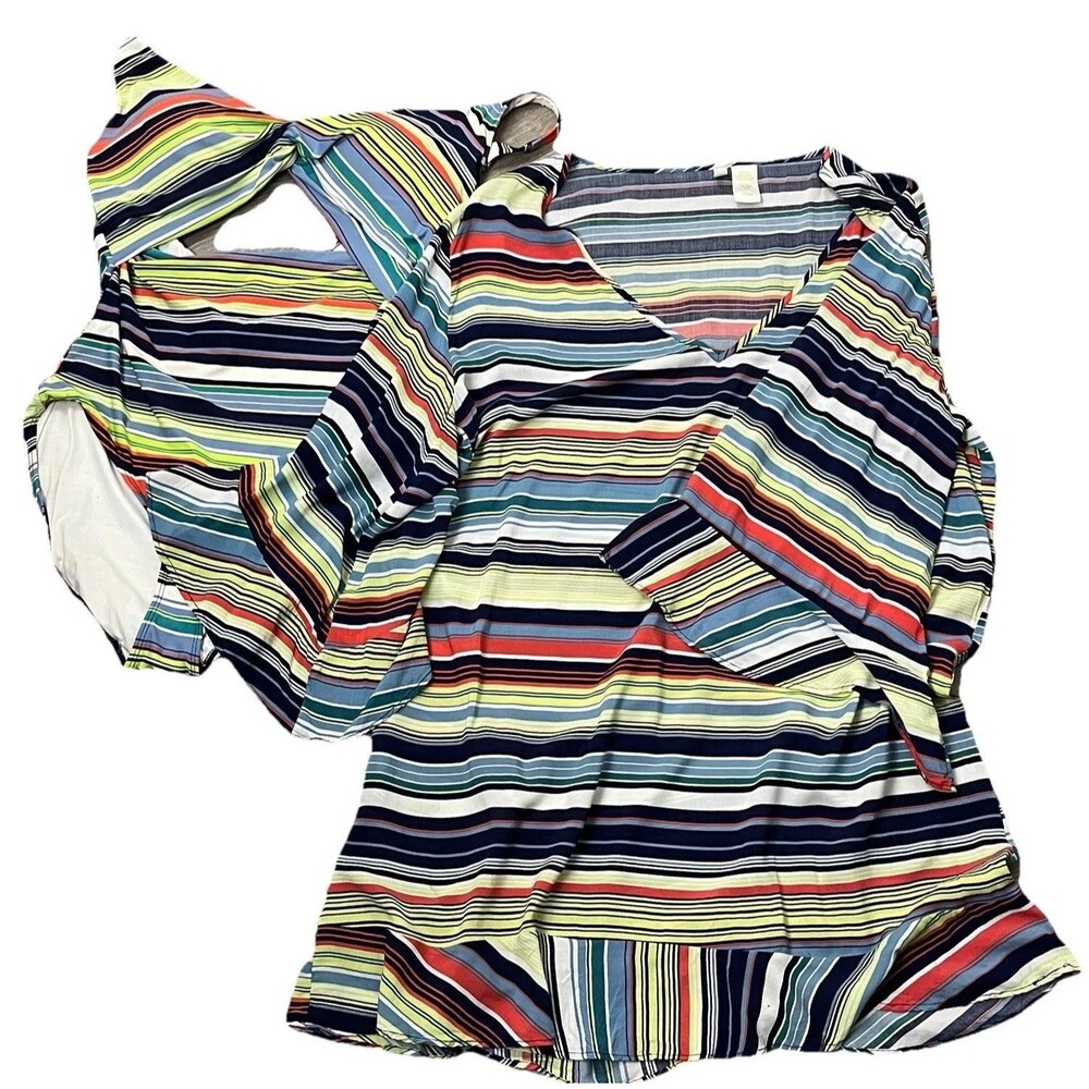 Anne Cole Swim Set One Piece‎ Swimsuit Matching Mini Dress CoverUp Stripes 16 XL